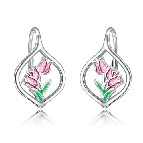 Tulpen Ohrringe für Frauen Sterling Silber Rosa Tulpe Schmuck Geschenke für Geburtstag Mutterta von CUPENDA