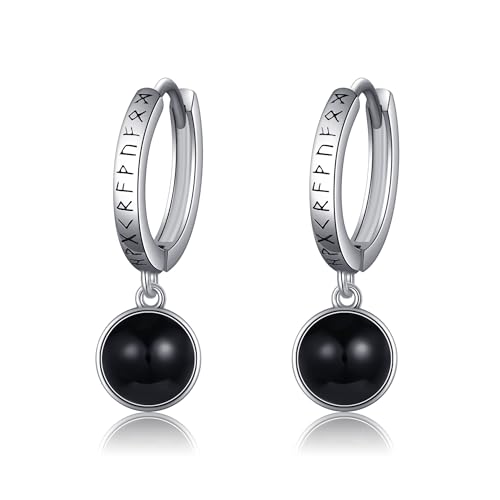 CUPENDA Wikinger Ohrringe Sterlingsilber Schwarzer Onyx Nordisch Creolen Schmuck Geschenke für Frauen Mädchen von CUPENDA