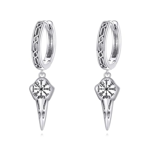 Wikinger Raven Hoop Ohrringe für Männer Frauen S925 Sterling Silber Norse Wikinger Runen Schmuck Geschenke von CUPENDA