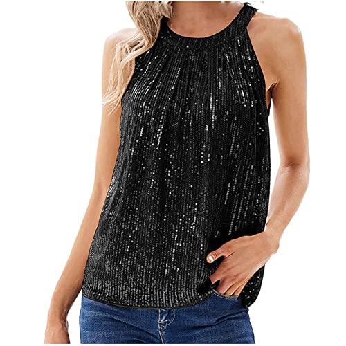 CUPOOD Damen Tank Ärmellos Tunika Sommer Oberteile Shirt Activewear-Tanktops für Damen Pull On Lockere Female Blusen Tops Entspannt Leichter B153 Schwarz S von CUPOOD