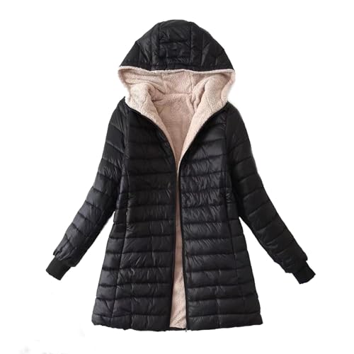 CUPOOD Daunenjacke Damen Langarm Wintermantel warmer Steppmantel leicht schmale Passform Puffer Jacke wasserdicht Mit Kapuze Mäntel Outdoorjacke Steppjacke Hoodie Winterjacke Frauen Black 4XL von CUPOOD