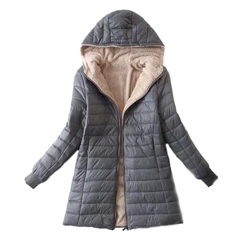 CUPOOD Daunenjacke Damen Langarm Wintermantel warmer Steppmantel leicht schmale Passform Puffer Jacke wasserdicht Mit Kapuze Mäntel Outdoorjacke Steppjacke Hoodie Winterjacke Frauen Gray 4XL von CUPOOD