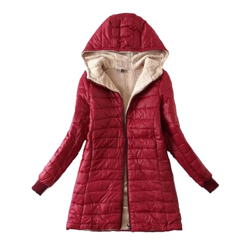 CUPOOD Daunenjacke Damen Langarm Wintermantel warmer Steppmantel leicht schmale Passform Puffer Jacke wasserdicht Mit Kapuze Mäntel Outdoorjacke Steppjacke Hoodie Winterjacke Frauen Red 4XL von CUPOOD