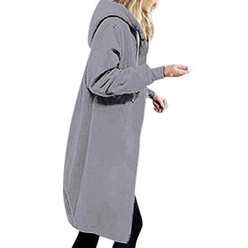 CUPOOD Kapuzenjacke Damen Lang Sweatjacke Frauen Mit Kapuze Plus Samt Warm Winterjacke Langarm Mit Reißverschluss und Große Tasche Sweatshirt Einfarbig Elegant Hoodies Mantel Herbst Winter Grau 4XL von CUPOOD