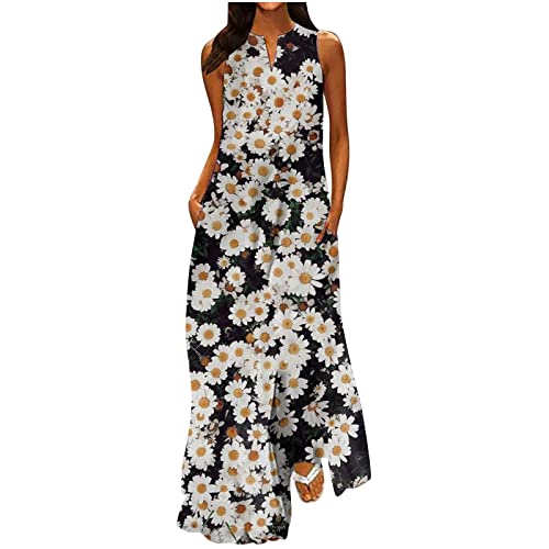 CUPOOD Kleider Damen Sommer Loose Knöchellang Freizeit Langer Stil Maxikleid Damen Langarm Ärmellos Mit Tasche Florale Drucke Bademode für Damen A-Linie Promo Frauen Partykleid Damen Curvy Leichter von CUPOOD