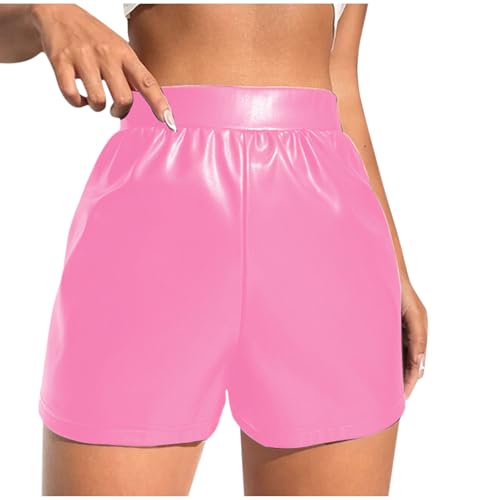 CUPOOD Sommerhose Damen Leicht Sale Hohe Taille Jeanshosen Damen Stretch Schwarz Stretch Leder Weit Weites Bein Shorts Lockere Atmungsaktiver Frau Caprihose Damen Sommer Stretch C073 Pink XL von CUPOOD