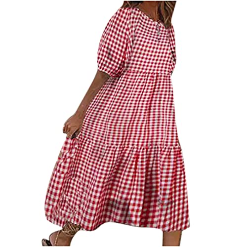 CUPOOD Sommerkleid Damen Leicht Kurzarm Midi Patchwork Lockere Freizeitkleid Damen Sommer Karierter Druck Kleider Damen Sommer Kurz Förderung Frau Cocktailkleider für Damen Leichter A022 Rot 3XL CUPOOD Sommerkleid Damen Leicht Kurzarm Midi Patchwork Lockere Freizeitkleid Damen Sommer Karierter Druck Kleider Damen Sommer Kurz Förderung Frau Cocktailkleider für Damen Leichter A022 Rot 3XL von CUPOOD