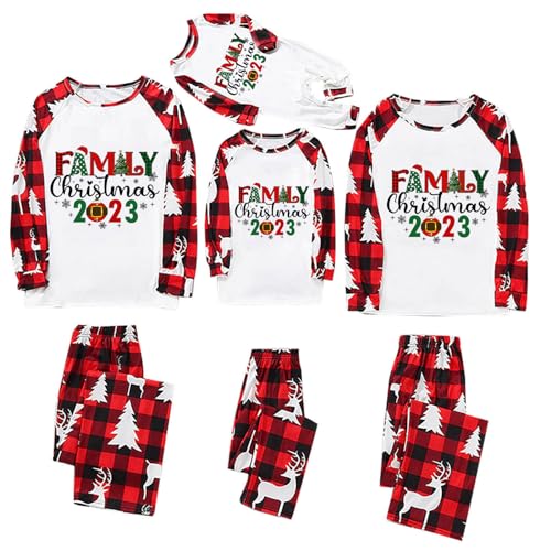 CUPOOD Weihnachtspyjama Familie Set Lange Ärmel Weihnachtsdruck Weihnachten Familie Schlafanzug Rundhals Nachtwäsche Bedruckte Christmas Herren Damen Kinder Baby Family Pyjama Zweiteilige Party von CUPOOD