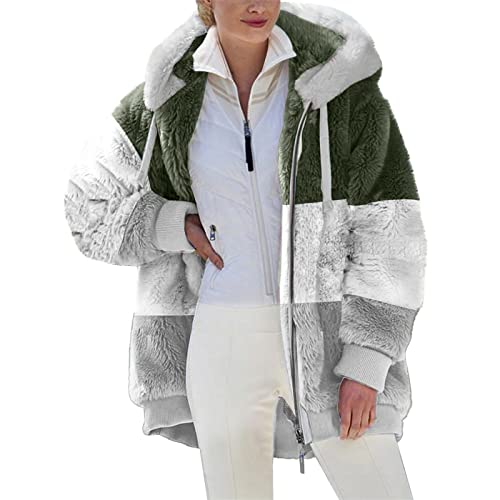 Fleecejacke Damen mit Kapuze und Taschen Übergröße Thermo Plüschjacke Langarm mit Reißverschluss Warm Winterjacke Kordelzug Kuschel Jacke Herbst Winter Kapuzenjacke Flauschig Weiche Jacke täglich von CUPOOD