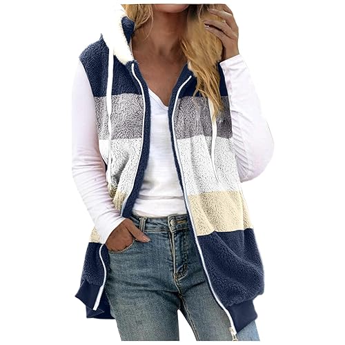 Fleeceweste Damen Mit Kapuze Plüschweste weich Kunstfell Teddy Fleece Hoodie Westen Mit Reißverschluss Outwear Bequem Ärmellos Cardigan Jacke Herbst Winter Übergangsweste Casual Flauschig weste Lose von CUPOOD