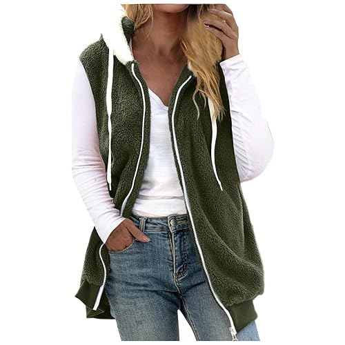 Fleeceweste Damen Mit Kapuze Plüschweste weich Kunstfell Teddy Fleece Hoodie Westen Mit Reißverschluss Outwear Bequem Ärmellos Cardigan Jacke Herbst Winter Übergangsweste Casual Flauschig weste Lose von CUPOOD