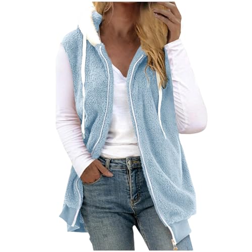Fleeceweste Damen Mit Kapuze Plüschweste weich Kunstfell Teddy Fleece Hoodie Westen Mit Reißverschluss Outwear Bequem Ärmellos Cardigan Jacke Herbst Winter Übergangsweste Casual Flauschig weste Lose von CUPOOD