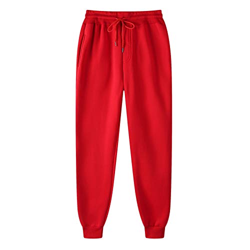 Jogginghose Herren Baggy Cord Hose Weite Breite Gerades Bein Hosen Thermo Dicke Sporthose Mit Kordelzug Hip Hop Winter Track Pants mit Taschen Haremshose Relaxing Hose Fitness Für Männer Red 3XL von CUPOOD