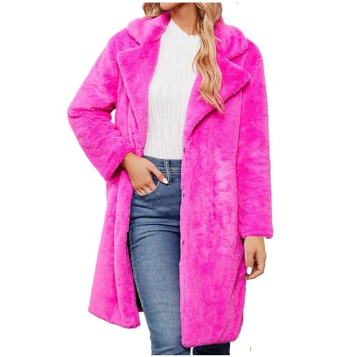 Kunstfelljacken Für Damen lang Kunstfell Jacke Mädchen Revers Winter Pelzjacken Felljacke Frauen Casual Fell Winterjacken warm halten Teddyfell Plüschmantel Oberteile elegant Herbst und Winter von CUPOOD