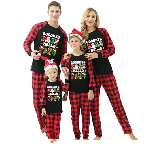 Weihnachten Pyjama Familie Set lange Ärmel Schlafanzüge Weihnachtsdruck Rundhals Weihnachten Familien Weihnachtspyjama Christmas Pyjama Plaid Family Set Nachtwäsche Outfit Winter Weihnachtsstil 09 von CUPOOD