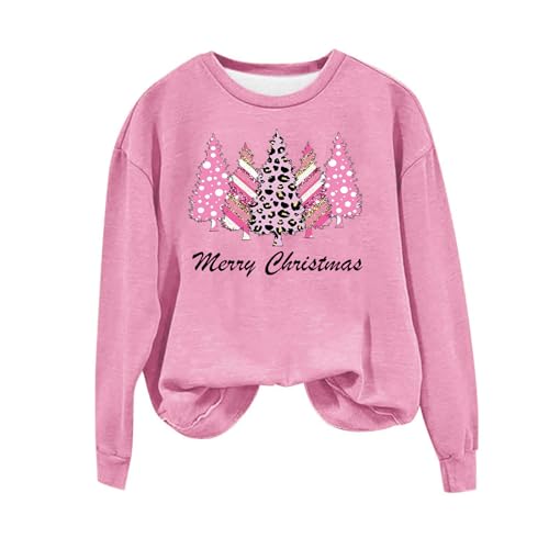 Weihnachtspullover Damen Weihnachtsbaum-Druck Rundhals Langarm Weihnachtspulli Weihnachten Sweatshirt Herbst und Winter Christmas Sweat Oberteile Merry Christmas Weihnachtsoberteile Loose von CUPOOD