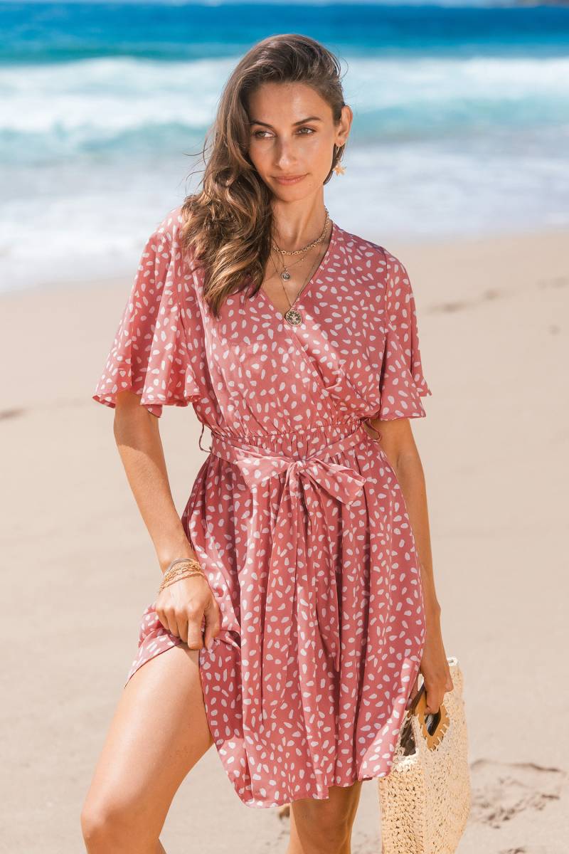 Abstraktes Mini-Wickelkleid mit Bindeband von CUPSHE