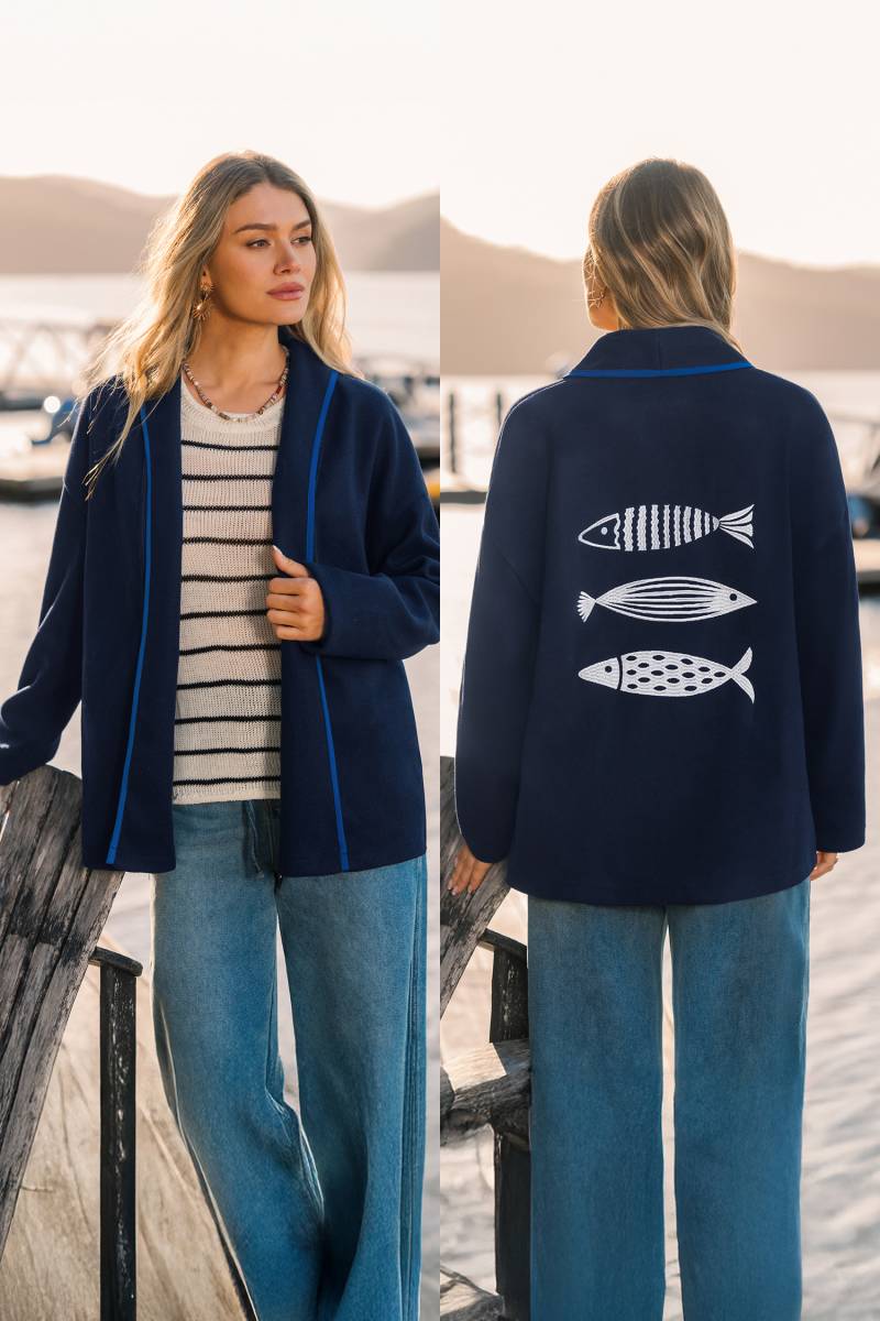 Blauer Mantel mit Kragenausschnitt von CUPSHE