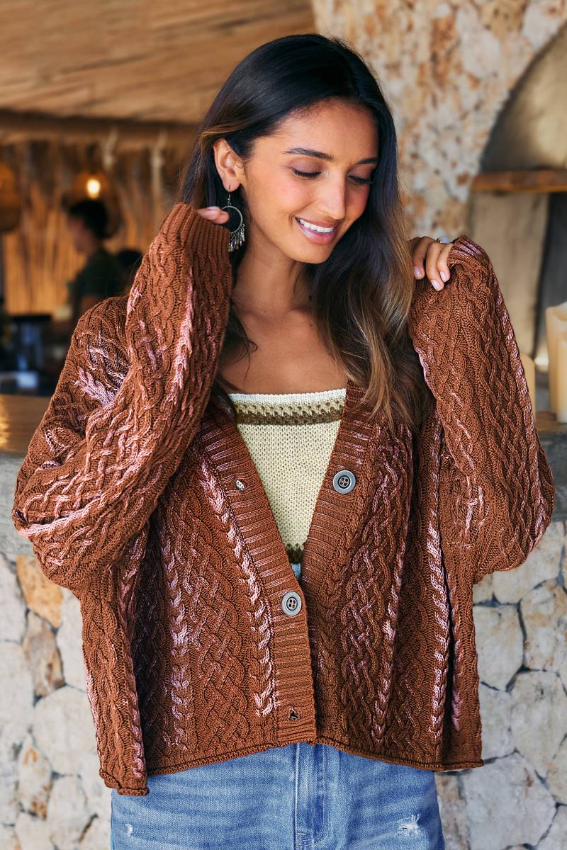 Braune Strickjacke mit Knopfleiste vorne Braune Strickjacke mit Knopfleiste vorne von CUPSHE