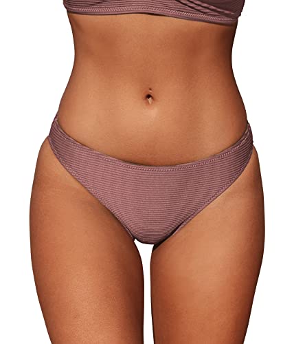 CUPSHE Damen Bikinihose Low Waist Brazilian Style Gerippte Badehose Hipster Unifarben Cheeky Bikini Slip Ziegelrot M von CUPSHE