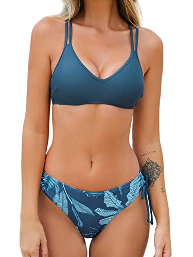 CUPSHE Damen Bikini Set V Ausschnitt Low Waist Crossback Bademode Zweiteiliger Badeanzug Swimsuit Ägäisches Blau M von CUPSHE