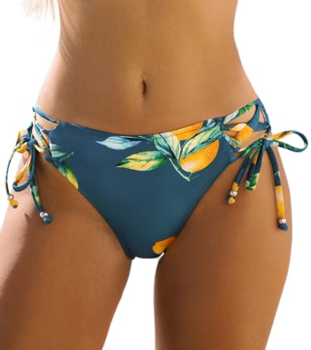 CUPSHE Damen-Badeanzug, Bikini-Unterteil, freche Seitenkrawatte, niedrige Leibhöhe, Badeanzug, Indigoblau, M von CUPSHE