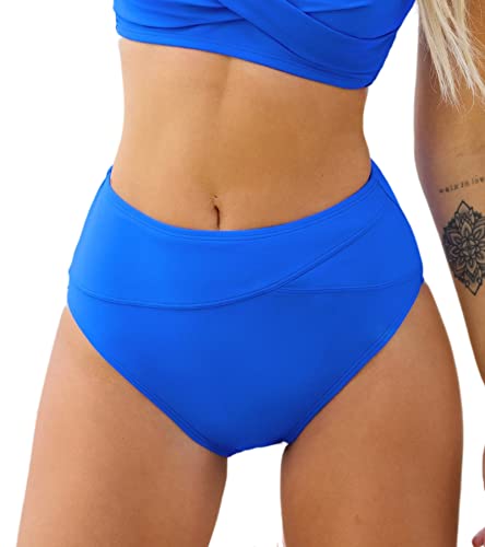 CUPSHE Damen-Badeanzug, Bikini-Unterteil, hohe Taille, vollständige Abdeckung, asymmetrischer Badeanzug, Königsblau, L von CUPSHE