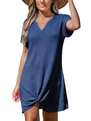 CUPSHE Damen-Badeanzug, Waffelstrick, Bademode, Vertuschung, Mini-Strandkleid, dunkelblau, M von CUPSHE