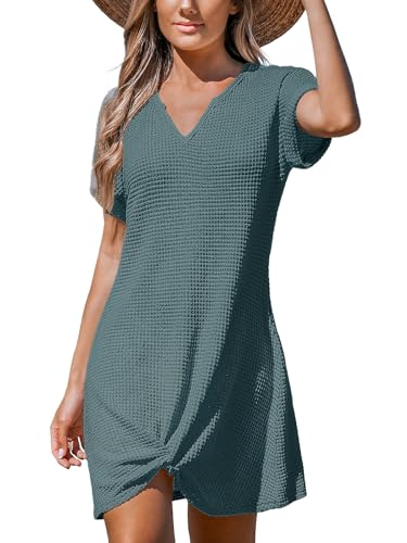 CUPSHE Damen-Badeanzug, Waffelstrick, Bademode, Vertuschung, Mini-Strandkleid, dunkelgrau, L von CUPSHE