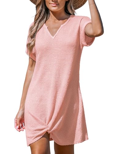 CUPSHE Damen-Badeanzug, Waffelstrick, Bademode, Vertuschung, Mini-Strandkleid, rose, L von CUPSHE