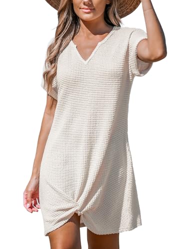 CUPSHE Damen-Badeanzug, Waffelstrick, kurzärmelig, gedrehter Saum, für Sommerurlaub, Cremeweiß, Medium von CUPSHE