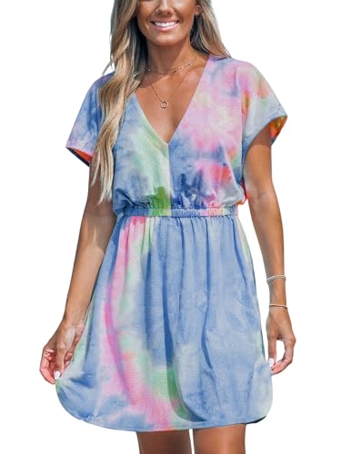 CUPSHE Badeanzug-Überzugkleid für Damen, kurzärmelig, lässig, Sommer, bedruckt, Strandkleid, Sommerkleid, Batik, Groß von CUPSHE