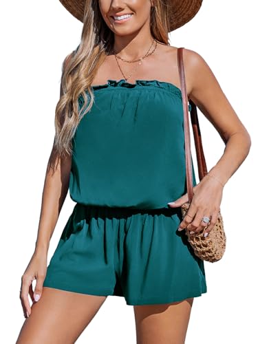 CUPSHE Damen Badeanzug Cover Up Romper Trägerlos Tube Einfarbig Strandkleid Grün S von CUPSHE
