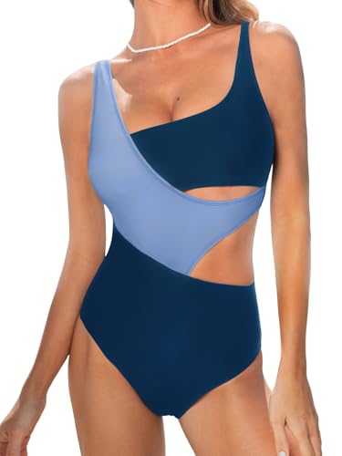 CUPSHE Damen Badeanzug Einteilige Bademode Runder Ausschnitt Farbblock Breite Träger Seitenausschnitt Schwimmanzug Marineblau/Blau XL CUPSHE Damen Badeanzug Einteilige Bademode Runder Ausschnitt Farbblock Breite Träger Seitenausschnitt Schwimmanzug Marineblau/Blau XL von CUPSHE