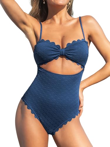 CUPSHE Damen Badeanzug Schleifen Wellenkante Bademode Cutout Figurformend Texturierte Einteilige Strandmode Swimsuit Blau XXL CUPSHE Damen Badeanzug Schleifen Wellenkante Bademode Cutout Figurformend Texturierte Einteilige Strandmode Swimsuit Blau XXL von CUPSHE