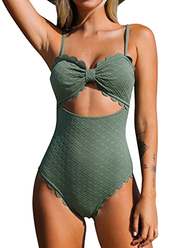 CUPSHE Damen Badeanzug Schleifen Wellenkante Bademode Cutout Figurformend Texturierte Einteilige Strandmode Swimsuit Grün S CUPSHE Damen Badeanzug Schleifen Wellenkante Bademode Cutout Figurformend Texturierte Einteilige Strandmode Swimsuit Grün S von CUPSHE