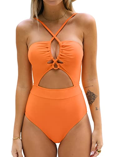 CUPSHE Damen Badeanzug Schnürung Crossover Zierausschnitten Einteilige Bademode Swimsuit Orange L CUPSHE Damen Badeanzug Schnürung Crossover Zierausschnitten Einteilige Bademode Swimsuit Orange L von CUPSHE