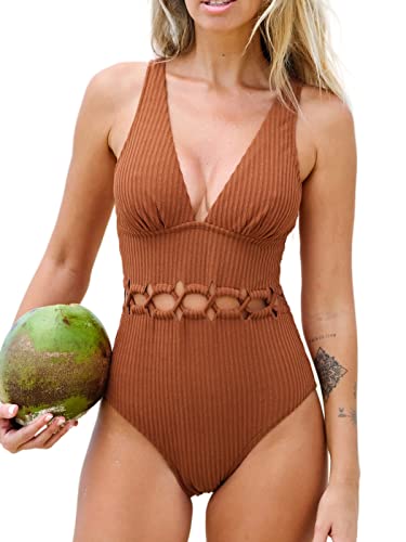 CUPSHE Damen Badeanzug V Ausschnitt Kreuzschnürung Zierausschnitten Einteilige Bademode Swimsuit M von CUPSHE