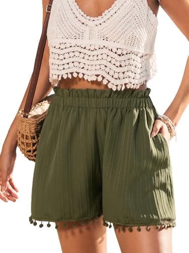 CUPSHE Damen-Badehose mit weitem Bein, Quaste, Strand-Coverup-Shorts für Bademode, Grün, L von CUPSHE