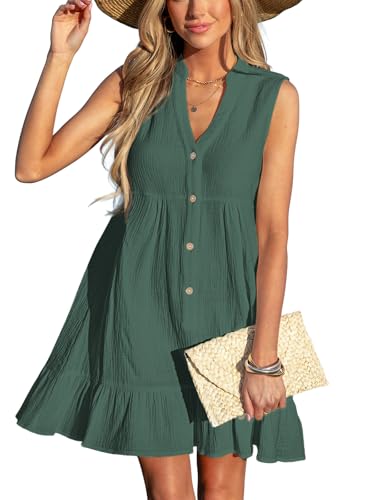 CUPSHE Damen Bademode Strandkleid, 100% Baumwolle, gerüschter Saum, Grün, L von CUPSHE