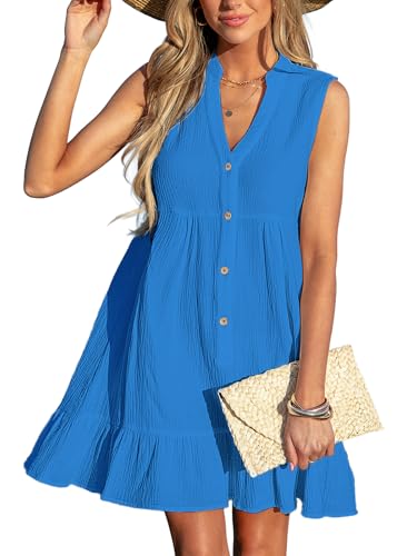 CUPSHE Damen Bademode Strandkleid, 100% Baumwolle, gerüschter Saum, Royalblau, S von CUPSHE