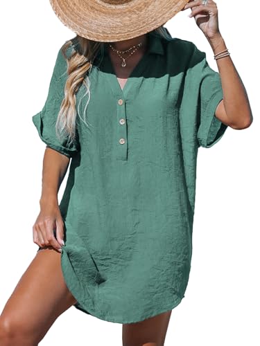 CUPSHE Damen Bademode Strandkleid, V-Ausschnitt, Kurzarm, vorne zu knöpfen, Eukalyptusgrün, XL von CUPSHE