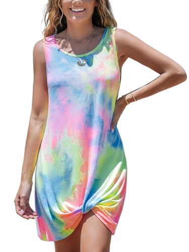 CUPSHE Damen Bikini Cover Up Strandkleid Luftig Rundhals Ärmellose Twisted Kurz Strandponcho Sommer See Through Beachwear Mini Dress Tie Dye XXL von CUPSHE