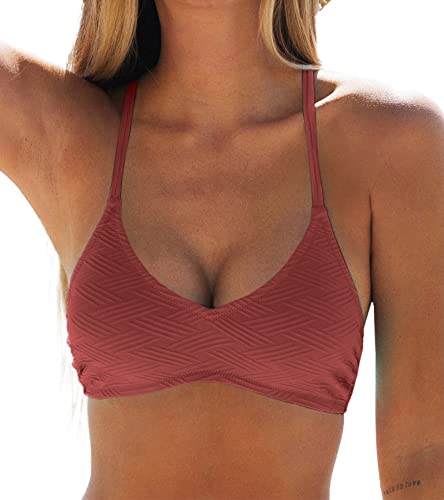 CUPSHE Damen Bikini Oberteil Neckholder Bikini Bademode U Ausschnitt Texturiert Bikini Top Rot M von CUPSHE