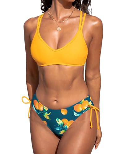 CUPSHE Damen Bikini Set V Ausschnitt Crossback Lace Up Bikini Low Waist Seitliche Bindung Bademode Zweiteiliger Badeanzug Swimsuit Zitronengelb/Zitrone XL CUPSHE Damen Bikini Set V Ausschnitt Crossback Lace Up Bikini Low Waist Seitliche Bindung Bademode Zweiteiliger Badeanzug Swimsuit Zitronengelb/Zitrone XL von CUPSHE