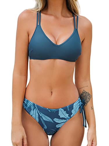 CUPSHE Damen Bikini Set V Ausschnitt Low Waist Crossback Bademode Zweiteiliger Badeanzug Swimsuit Ägäisches Blau XL von CUPSHE