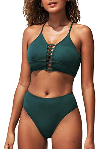 CUPSHE Damen Bikini Set mit Zierriemen Cut-Out Bademode Zweiteiliger Badeanzug Grün S von CUPSHE