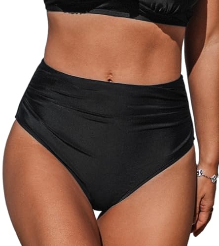 CUPSHE Damen Bikinihose High Waist Bauchweg Raffung Cheeky Badehose Bikini Slip Schwarz XL von CUPSHE