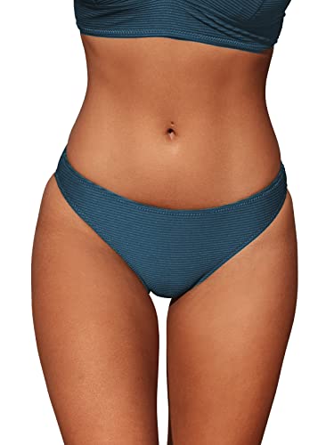 CUPSHE Damen Bikinihose Low Waist Brazilian Style Gerippte Badehose Hipster Unifarben Cheeky Bikini Slip Navy M von CUPSHE