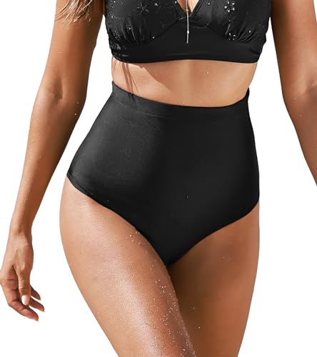 CUPSHE Damen Bikinihose Super High Waist Bauchweg Badehose Cheeky Bikini Bottom Bikini Slip Schwarz S von CUPSHE